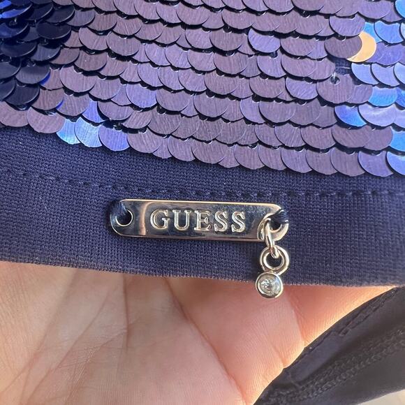 Guess Navy Blue Sequin Front Mini Shift Dress Size S - Picture 9 of 10